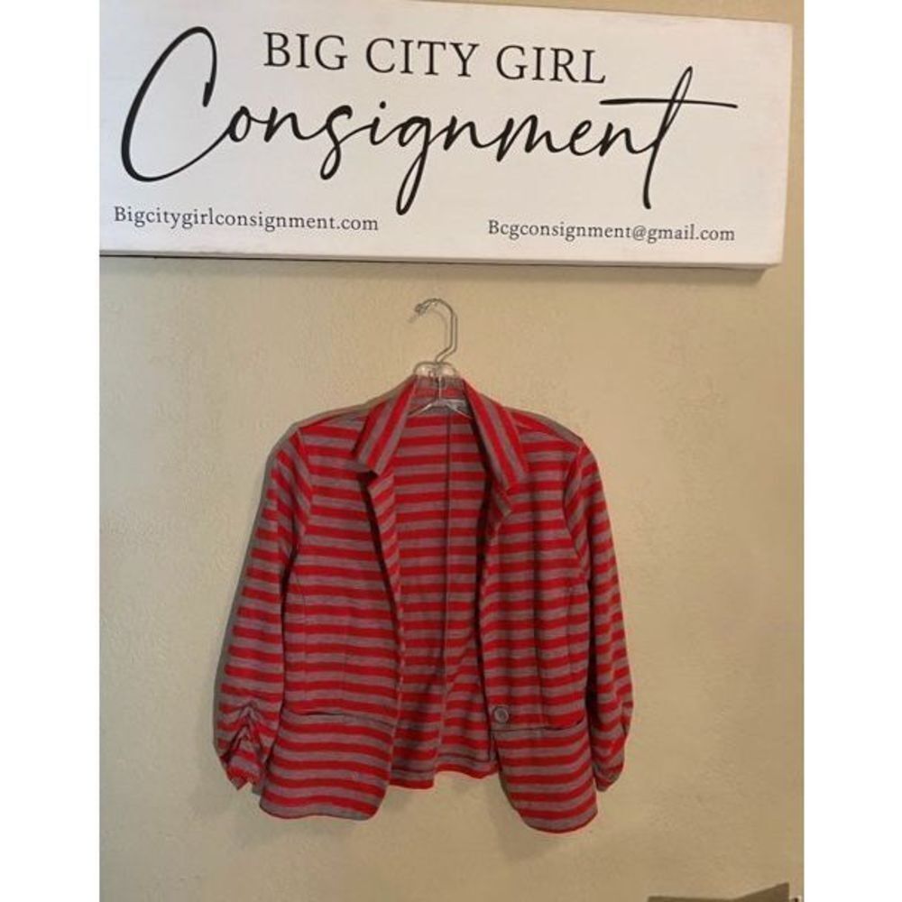 RED AND gray striped jacket